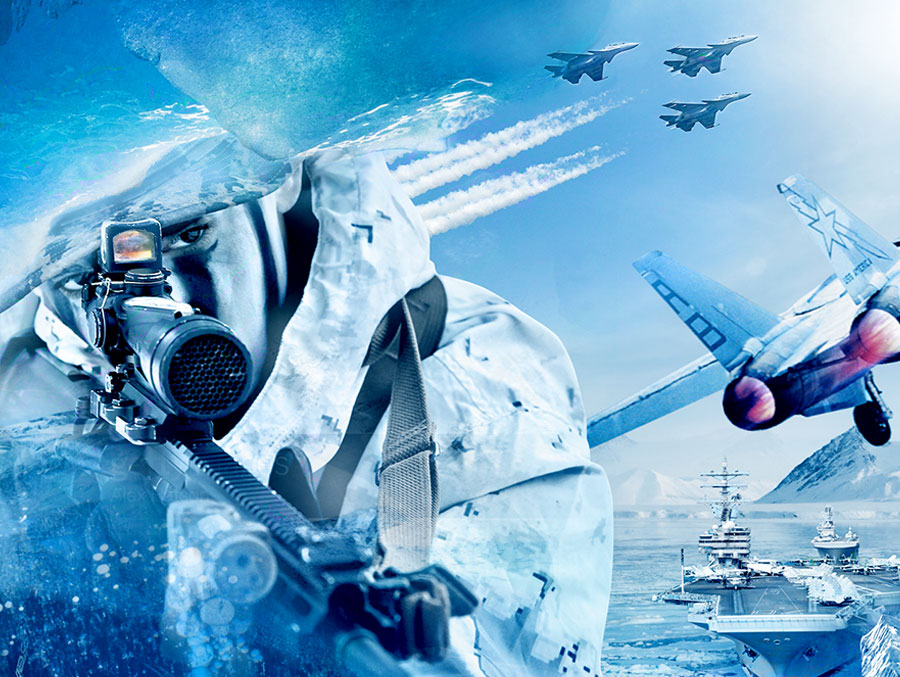 Arctic and Antarctic Wars. Editorial Digital Collage